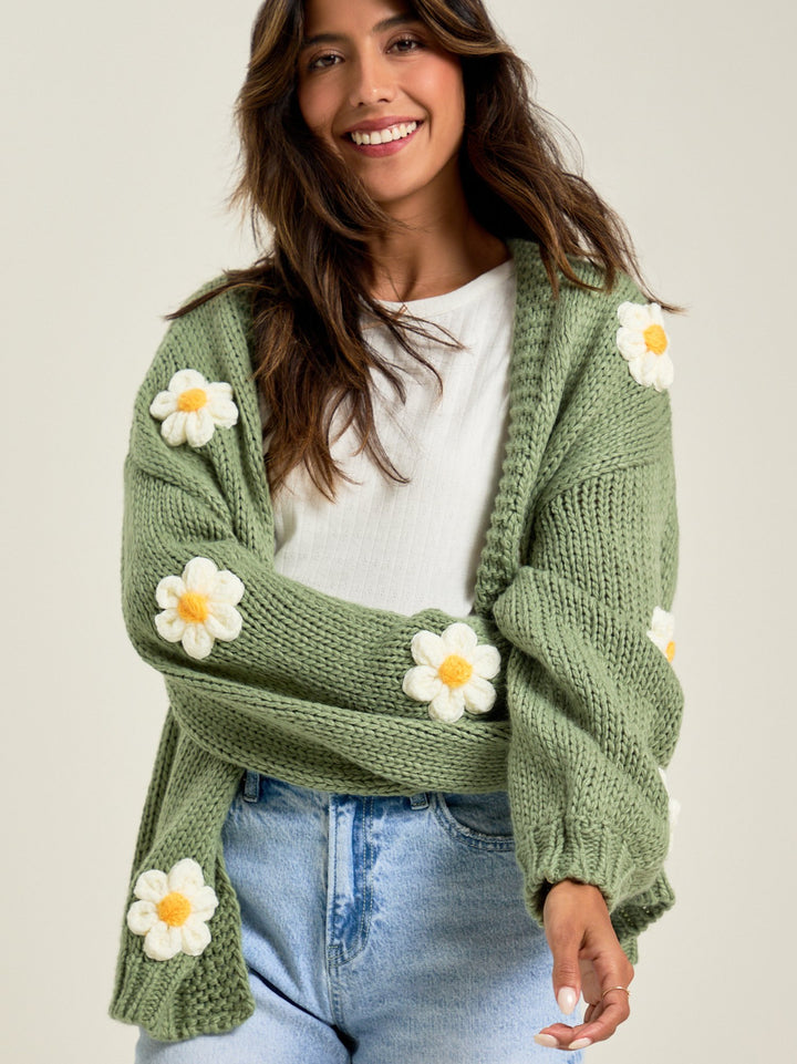 Daisy 3D Floral Cardigan - Elegant & Textured Floral Knit Layer