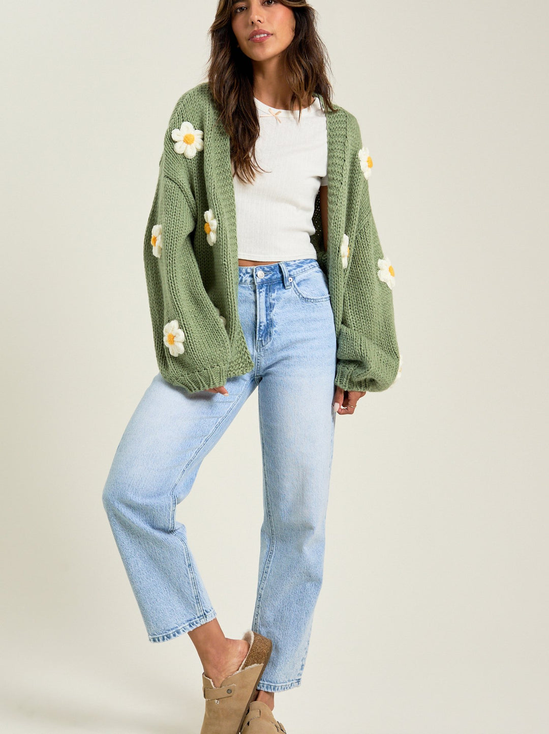 Daisy 3D Floral Cardigan - Elegant & Textured Floral Knit Layer