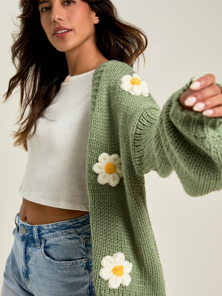 Daisy 3D Floral Cardigan - Elegant & Textured Floral Knit Layer