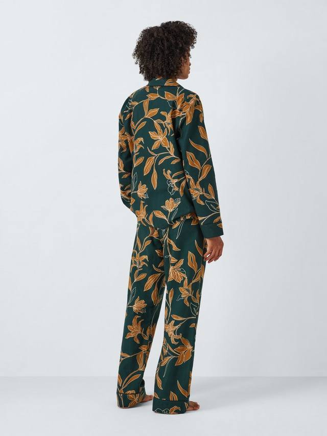 Linear Floral Brushed Cotton Pyjama Set - Soft and Cozy Sleepwear in Evergreen