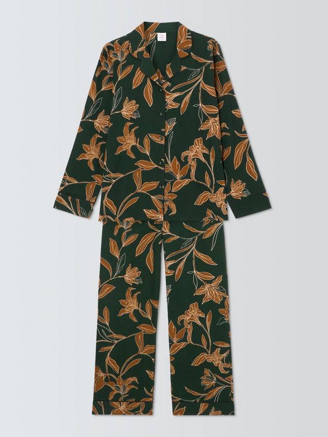 Linear Floral Brushed Cotton Pyjama Set - Soft and Cozy Sleepwear in Evergreen