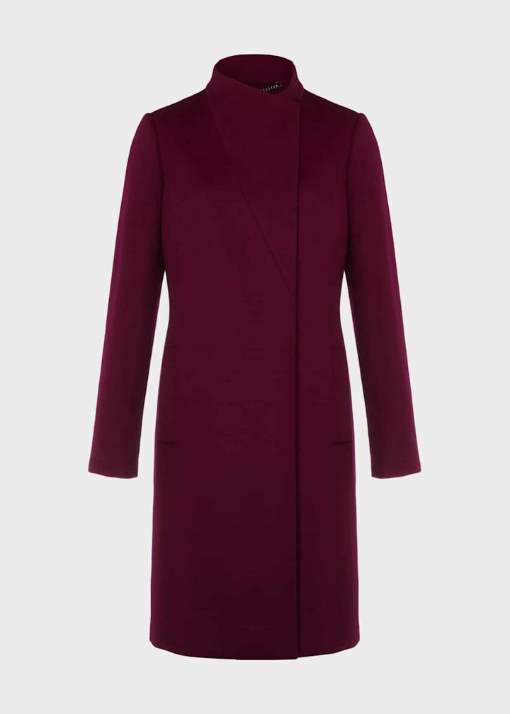 Women's Longline Wool Coat in Warm Plum – Tailored Elegance