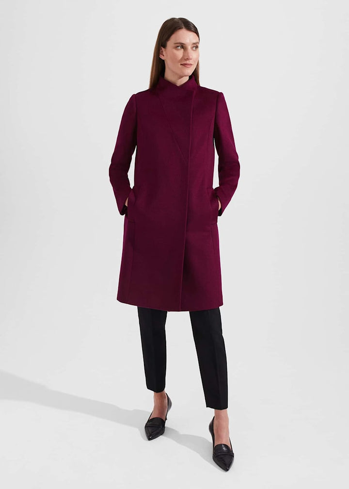 Women's Longline Wool Coat in Warm Plum – Tailored Elegance