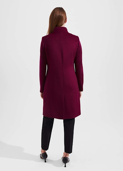 Women's Longline Wool Coat in Warm Plum – Tailored Elegance