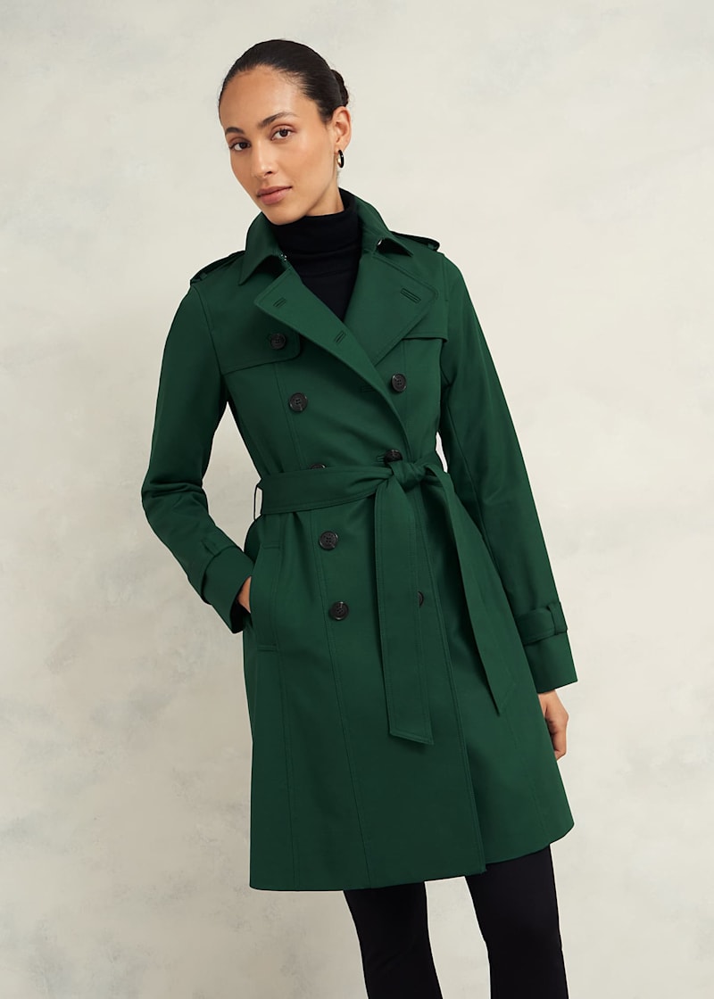 Petite Shower Resistant Trench Coat with Belted Waist – Classic & Stylish Outerwear