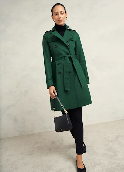 Petite Shower Resistant Trench Coat with Belted Waist – Classic & Stylish Outerwear