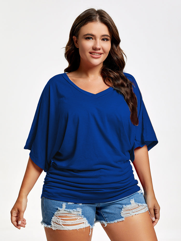 Plus Plain Ruched Batwing Sleeve Tee