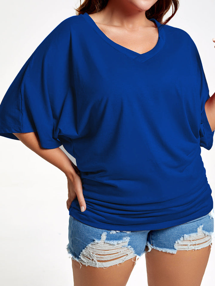 Plus Plain Ruched Batwing Sleeve Tee