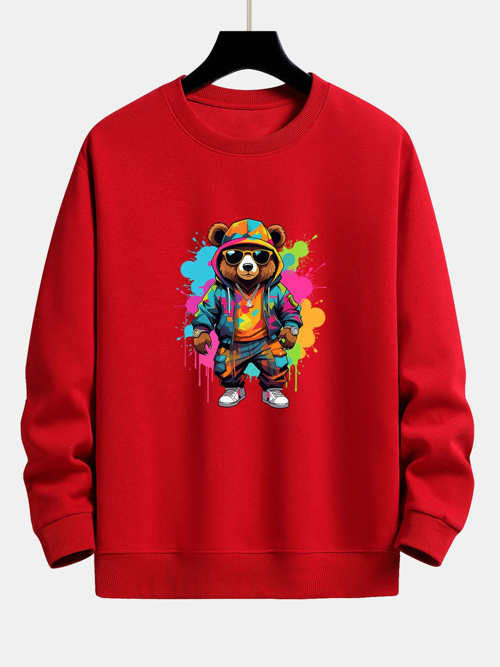 Splash Colorful Bear Print Relax Fit Sweatshirt