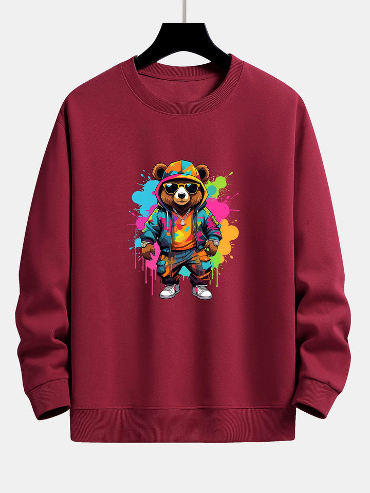 Splash Colorful Bear Print Relax Fit Sweatshirt