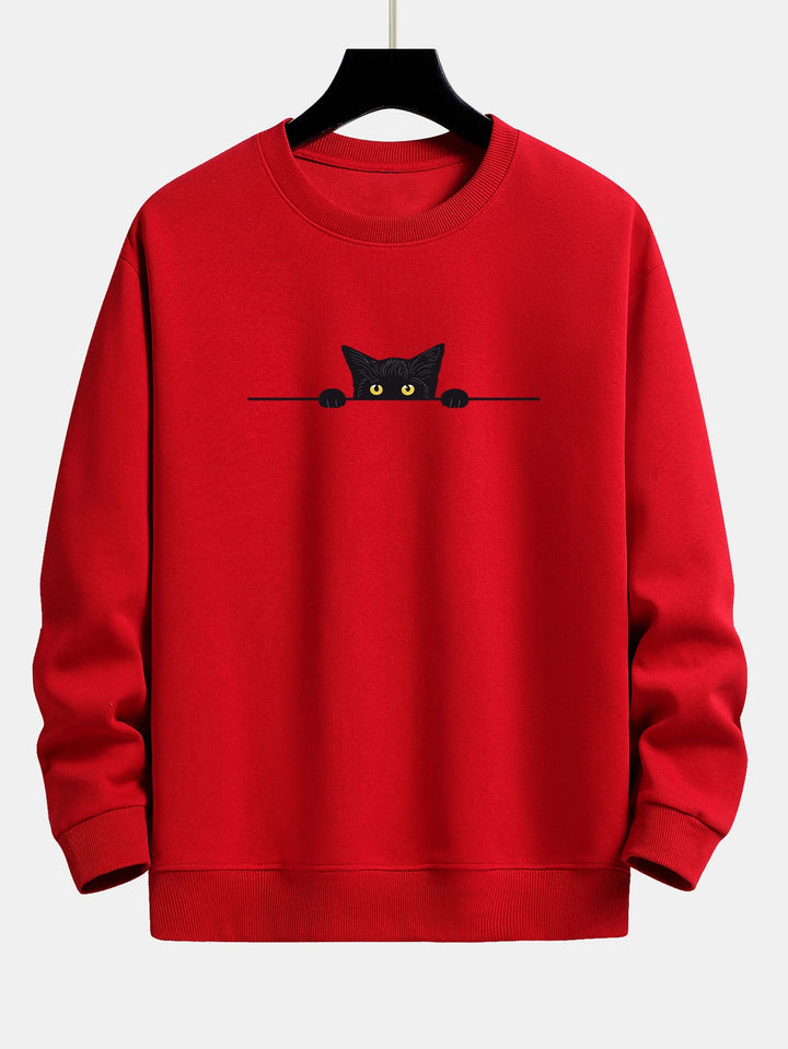 Black Cat Print Relax Fit Sweatshirt