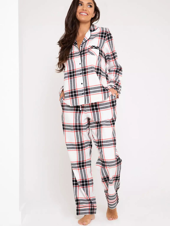 Cosy Check Brushed Cotton Pyjama Set – Soft and Warm Sleepwear for Women