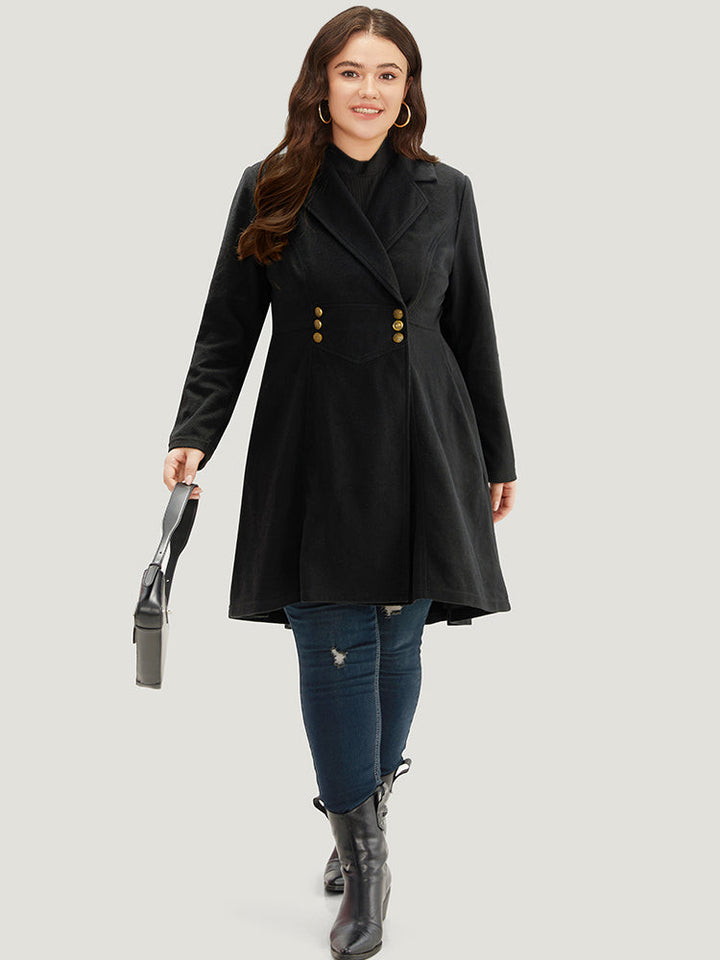 Solid Lapel Collar Double Breasted Coat