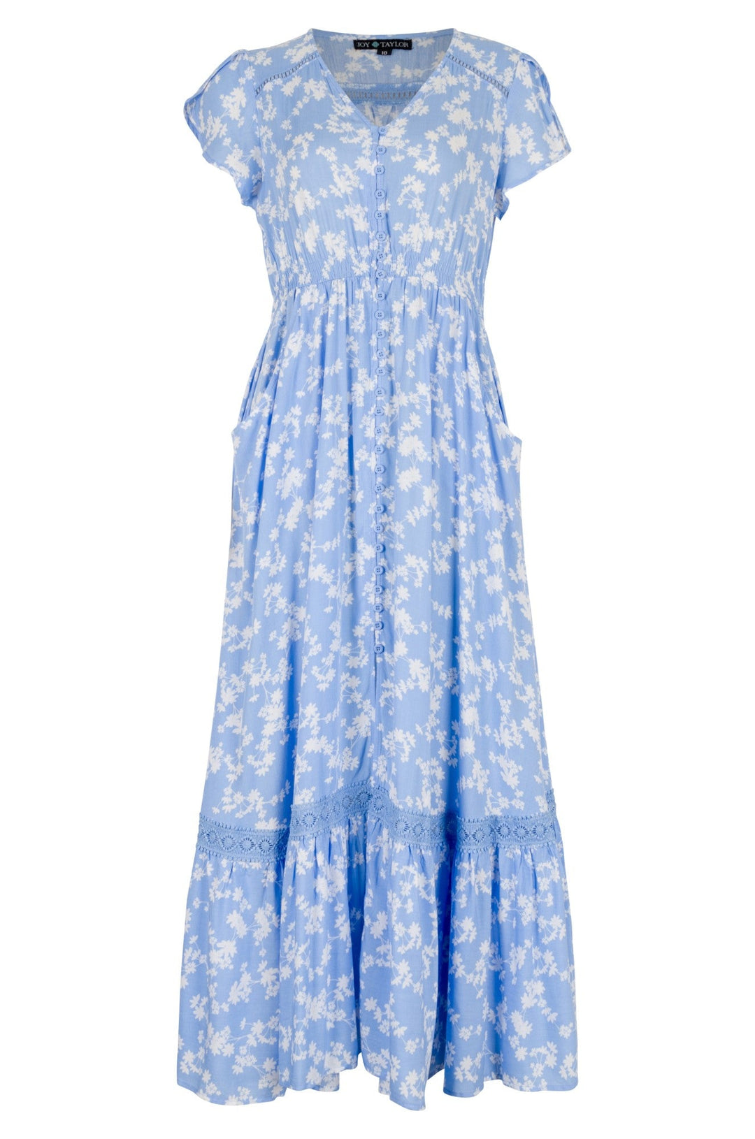 Floral button front Maxi Dress | BLUE/WHITE FLORAL | 0023A1