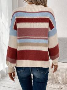 Stripe Splicing O-Neck Long Sleeves Sweater - Trendy & Cozy Casual Wear