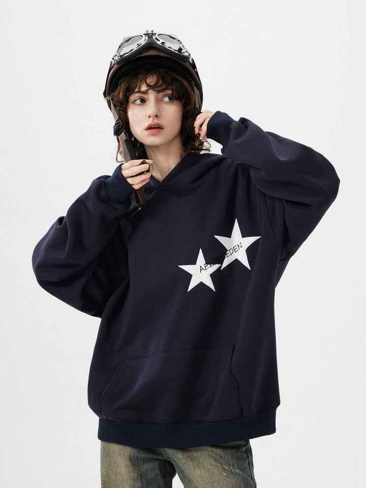 Star Color Contrast Hoodie - Stylish & Cozy Casual Wear