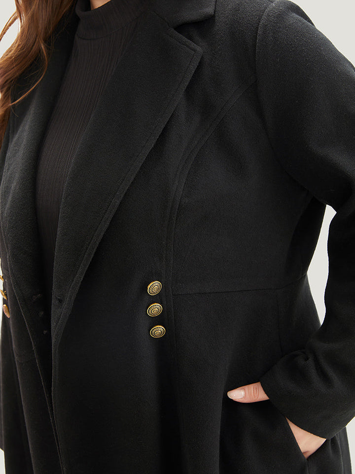 Solid Lapel Collar Double Breasted Coat