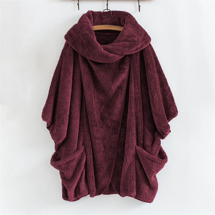 Pocket Plush Top Irregular Trendy Solid Color Coat for Women