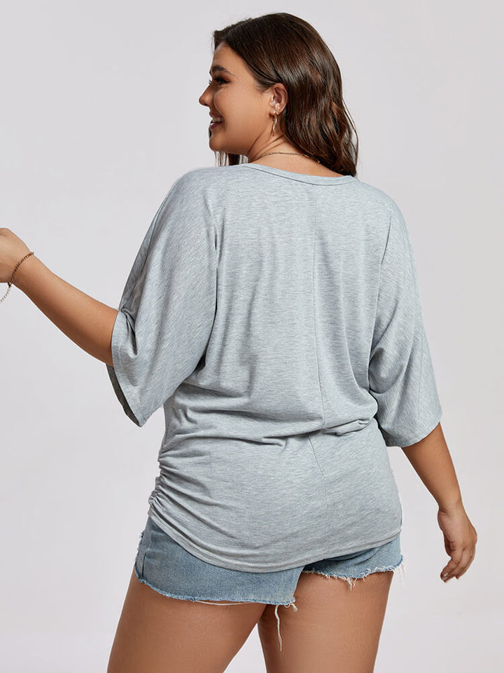 Plus Plain Ruched Batwing Sleeve Tee