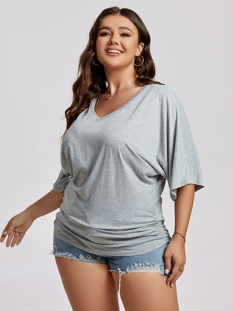 Plus Plain Ruched Batwing Sleeve Tee