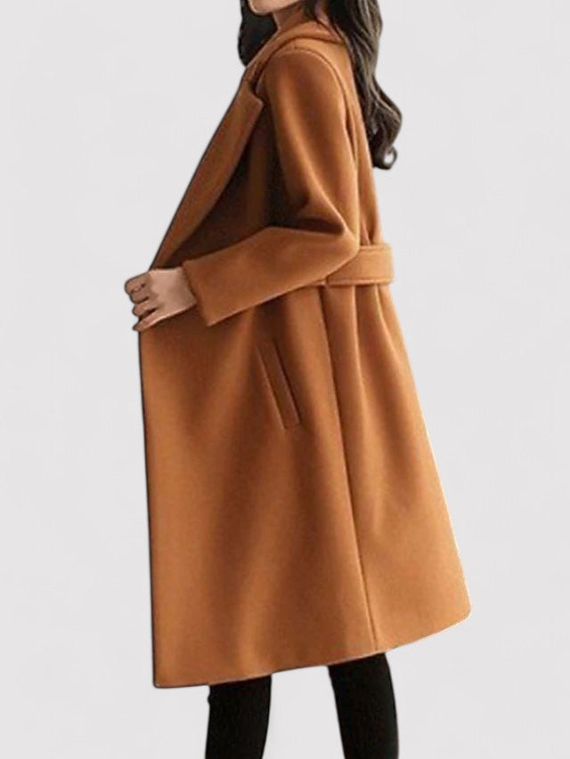 Wool Winter Coat with Narrow Belt