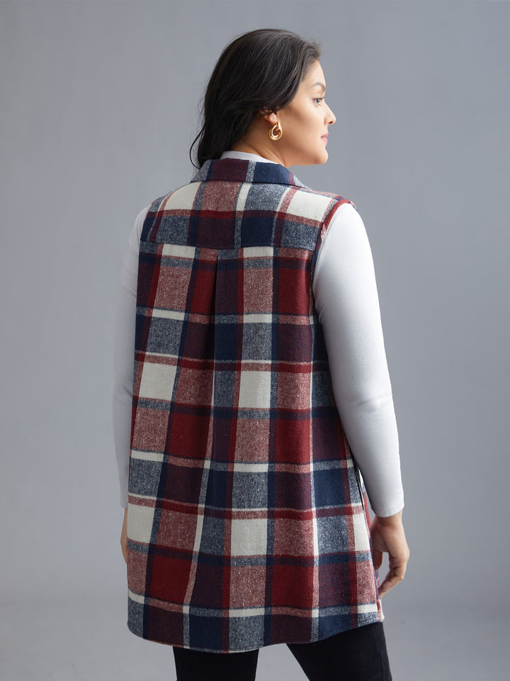 Plaid Flap Detail Sleeveless Jacket