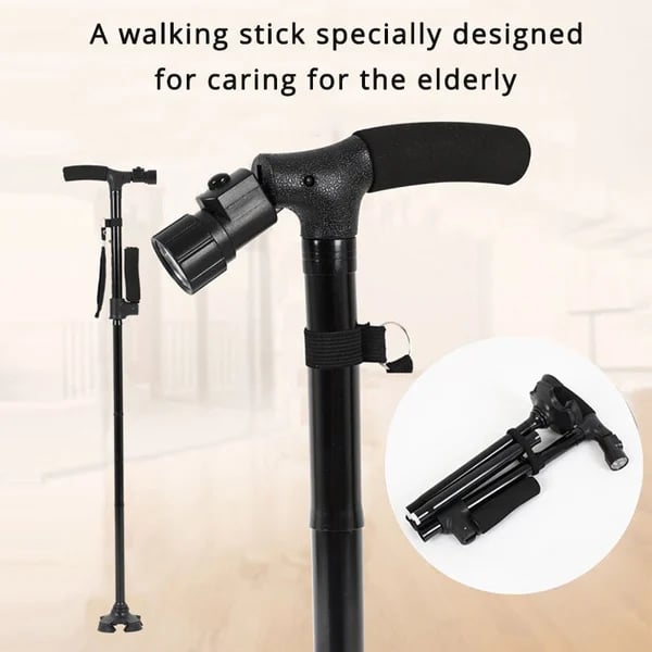 Aluminum Alloy Non-Slip Foldable Walking Stick with LED Light – Lightweight, Durable Support