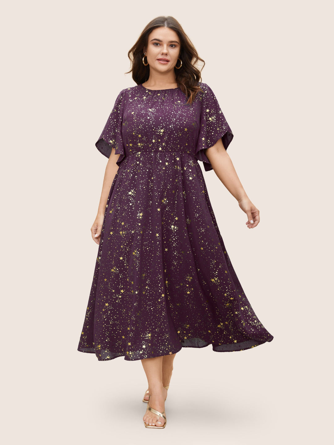 Glitter Star Split Sleeve Midi Dress