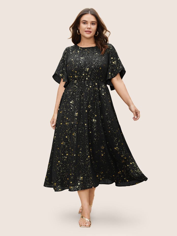 Glitter Star Split Sleeve Midi Dress