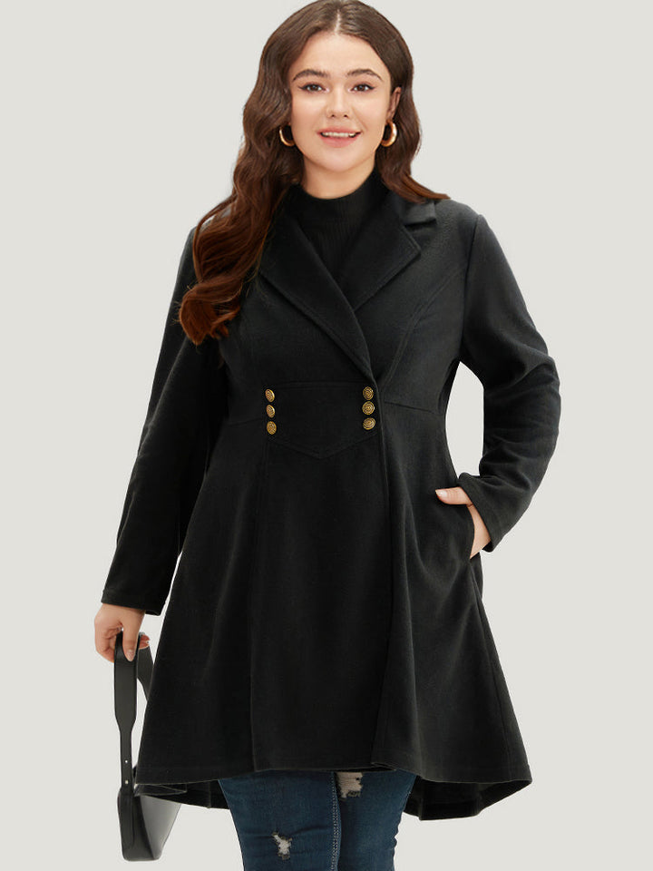 Solid Lapel Collar Double Breasted Coat