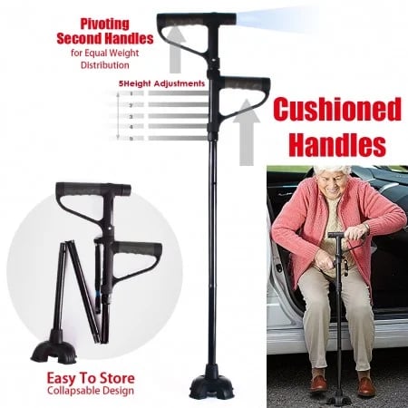 Aluminum Alloy Non-Slip Foldable Walking Stick with LED Light – Lightweight, Durable Support