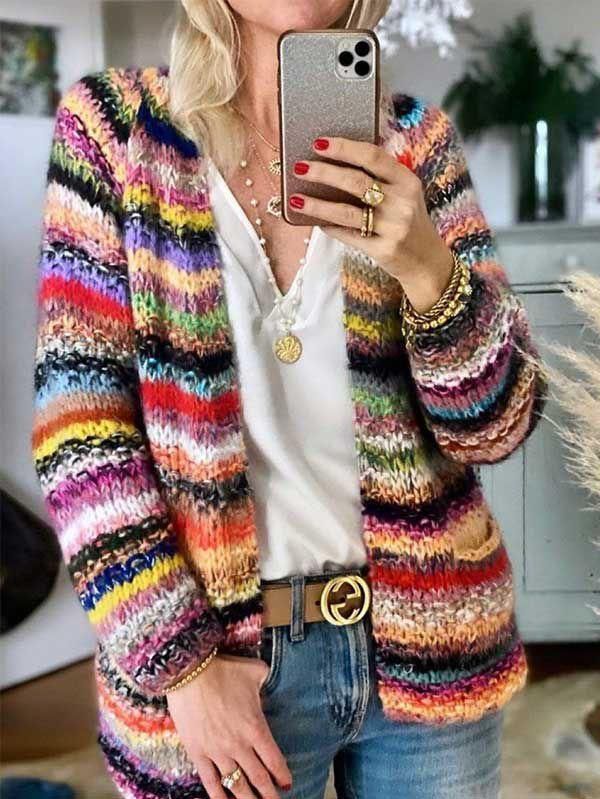 Stripe Casual Long Sleeves Sweater Cardigan - Comfortable & Stylish Layer