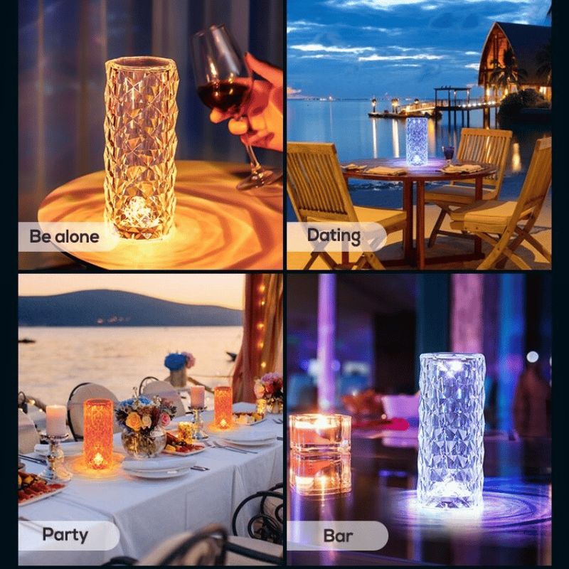 16-Color Rose Rays Crystal Diamond Table Lamp – LED Accent Lighting with Elegant Design