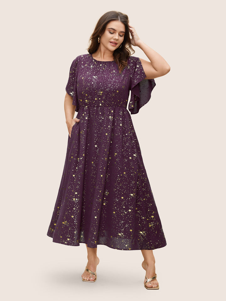 Glitter Star Split Sleeve Midi Dress