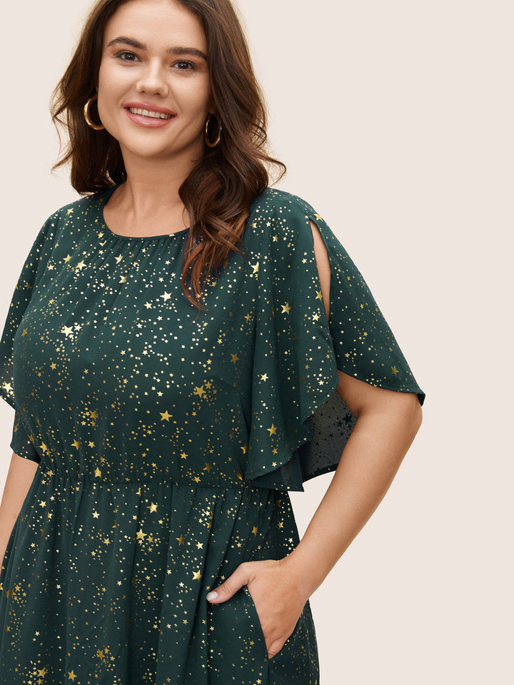 Glitter Star Split Sleeve Midi Dress