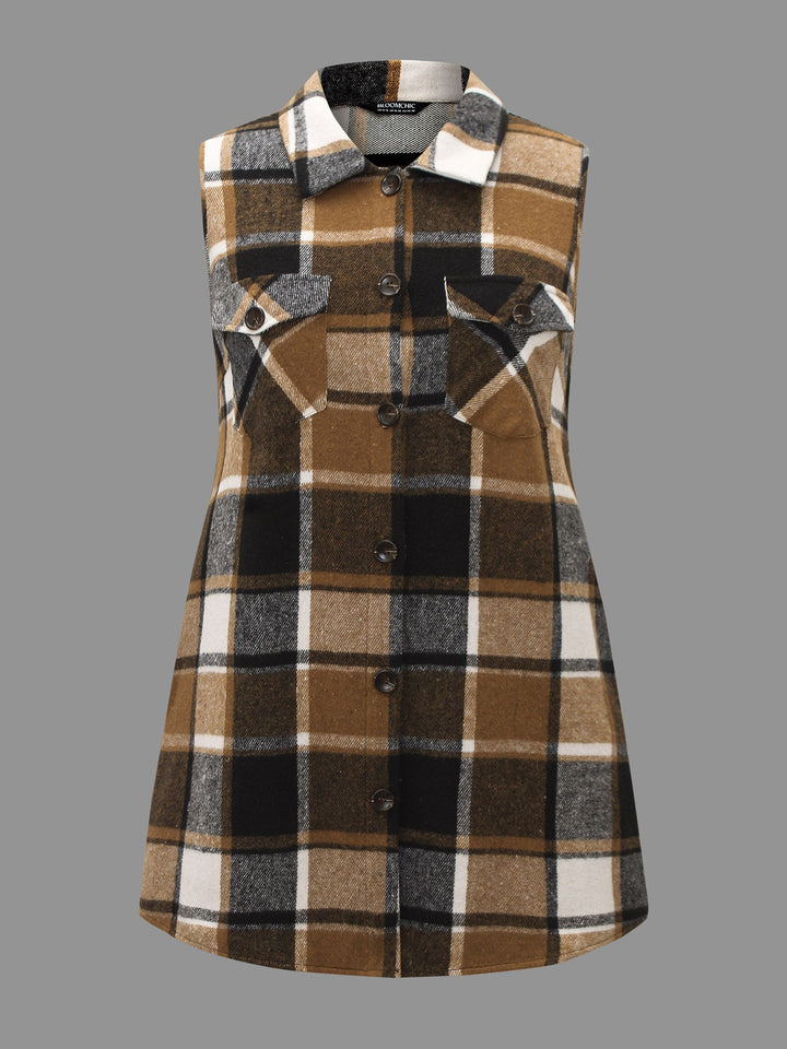 Plaid Flap Detail Sleeveless Jacket