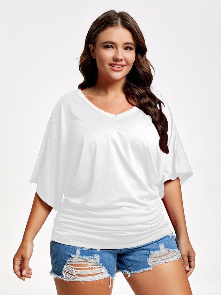 Plus Plain Ruched Batwing Sleeve Tee