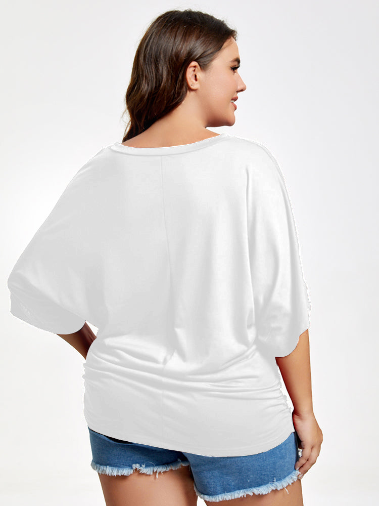 Plus Plain Ruched Batwing Sleeve Tee