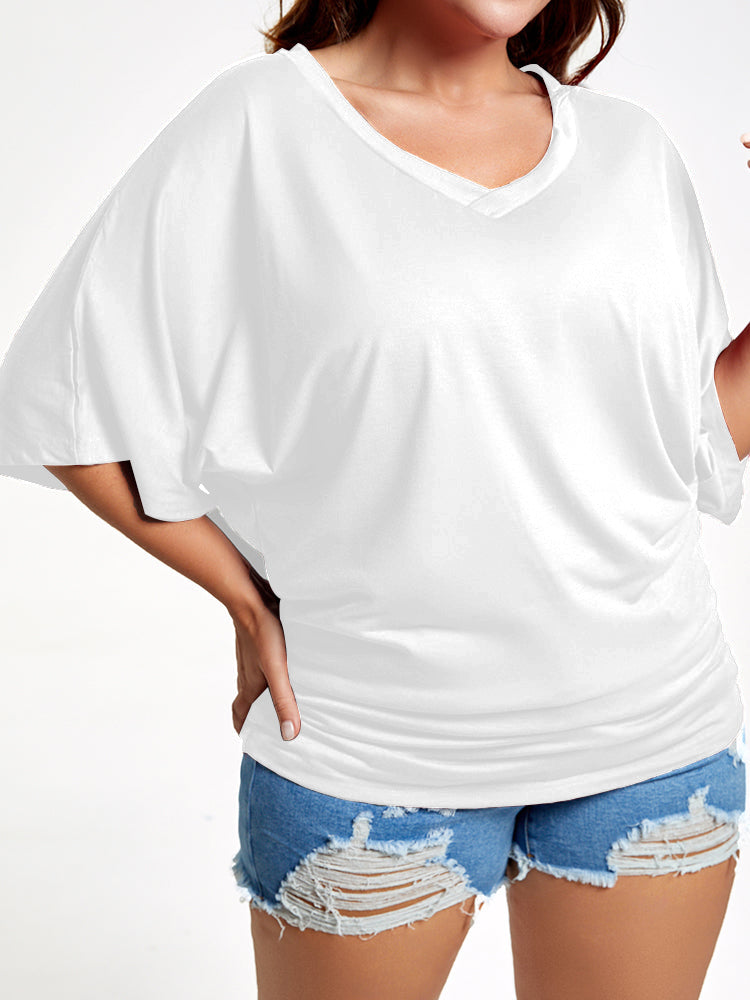 Plus Plain Ruched Batwing Sleeve Tee