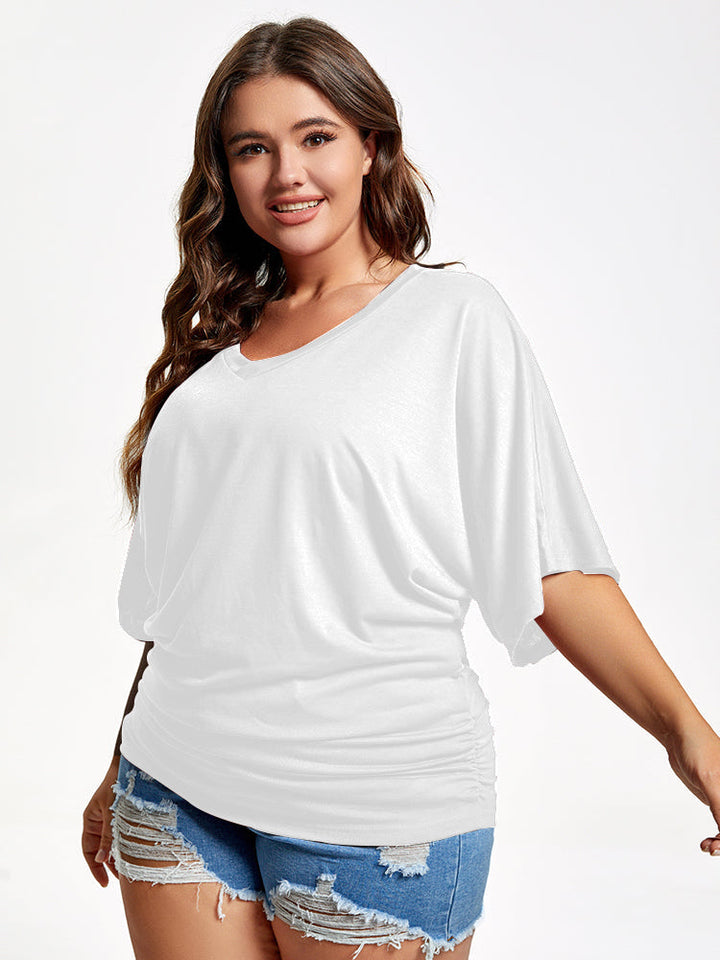 Plus Plain Ruched Batwing Sleeve Tee