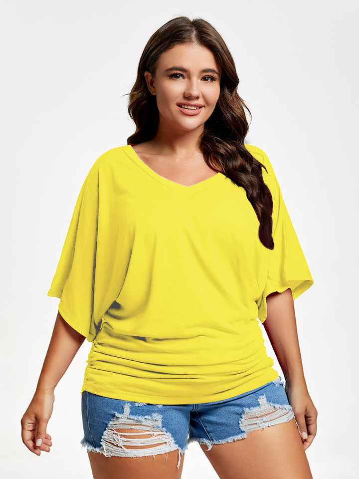 Plus Plain Ruched Batwing Sleeve Tee