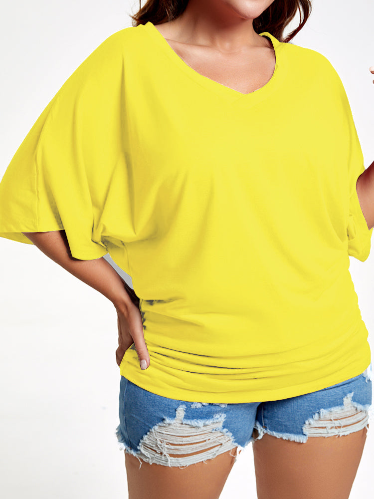 Plus Plain Ruched Batwing Sleeve Tee