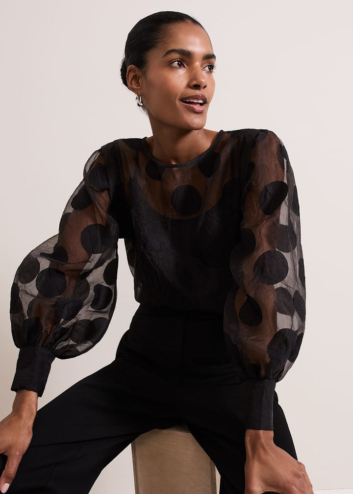 Elegant Spot Jacquard Blouse - Stylish Textured Design for Any Occasion