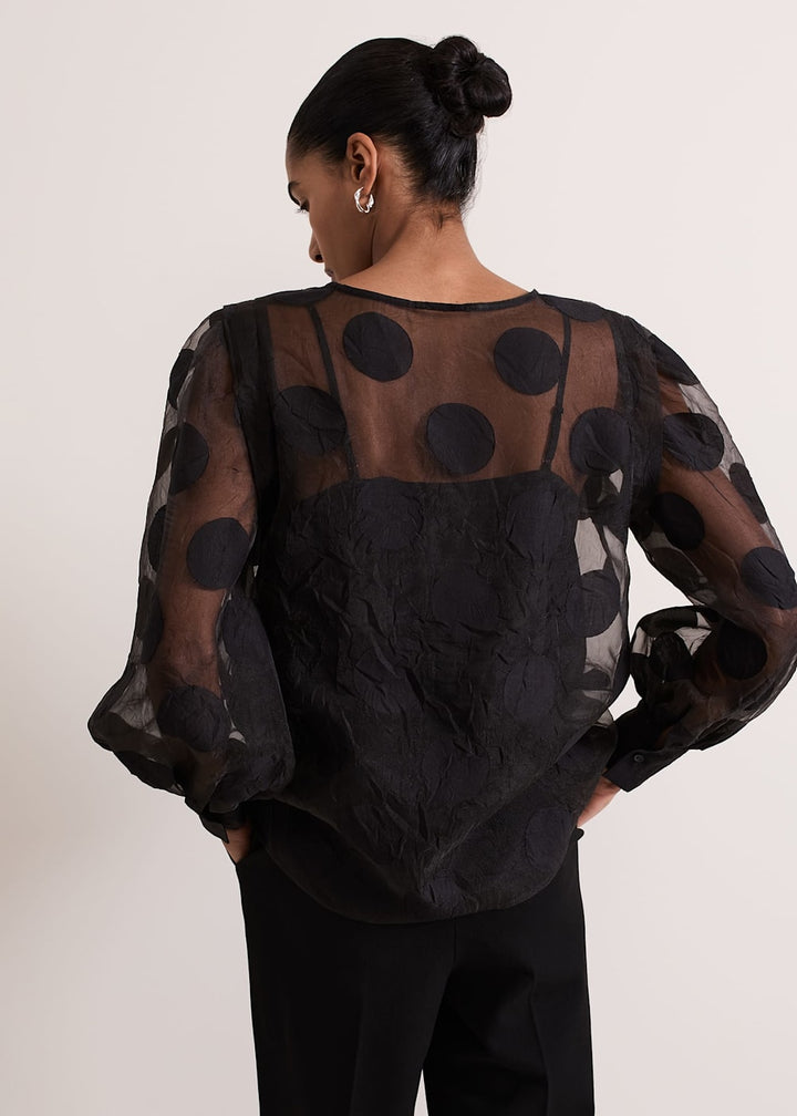 Elegant Spot Jacquard Blouse - Stylish Textured Design for Any Occasion