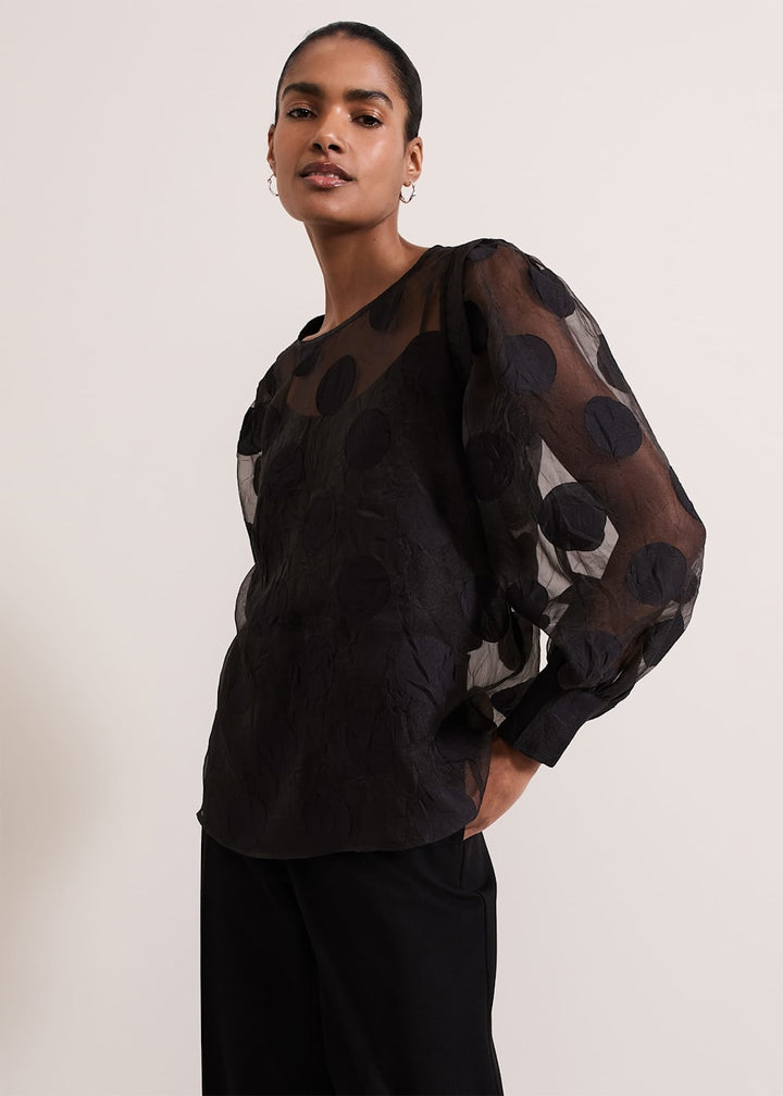 Elegant Spot Jacquard Blouse - Stylish Textured Design for Any Occasion