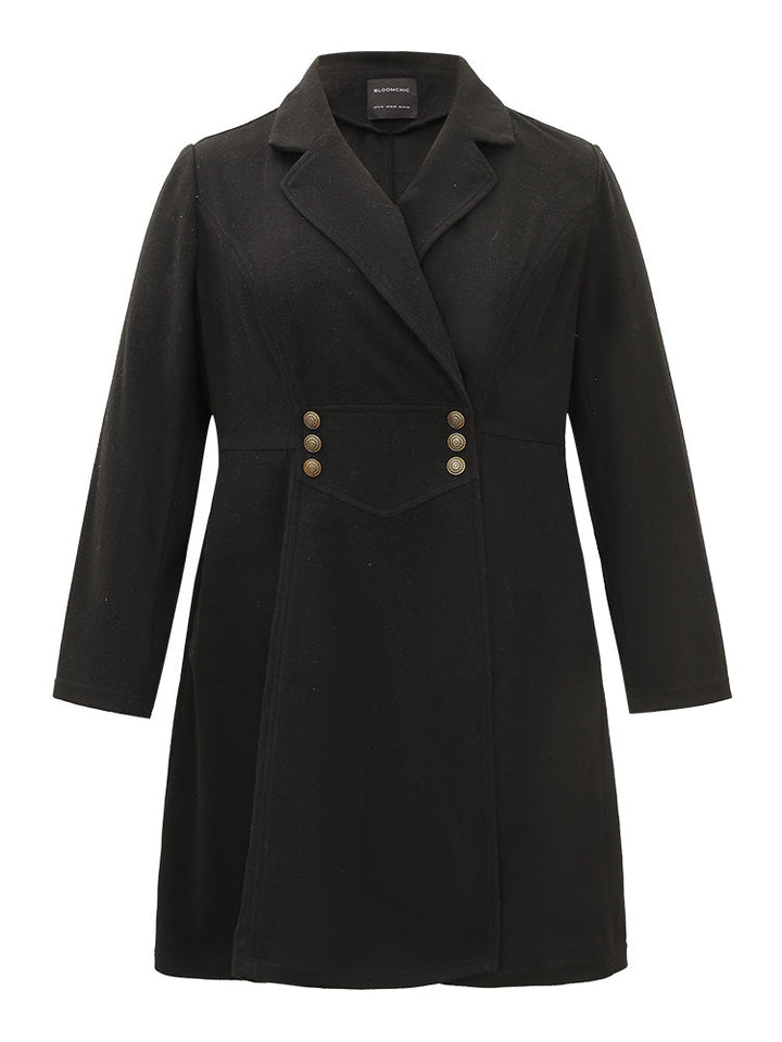 Solid Lapel Collar Double Breasted Coat