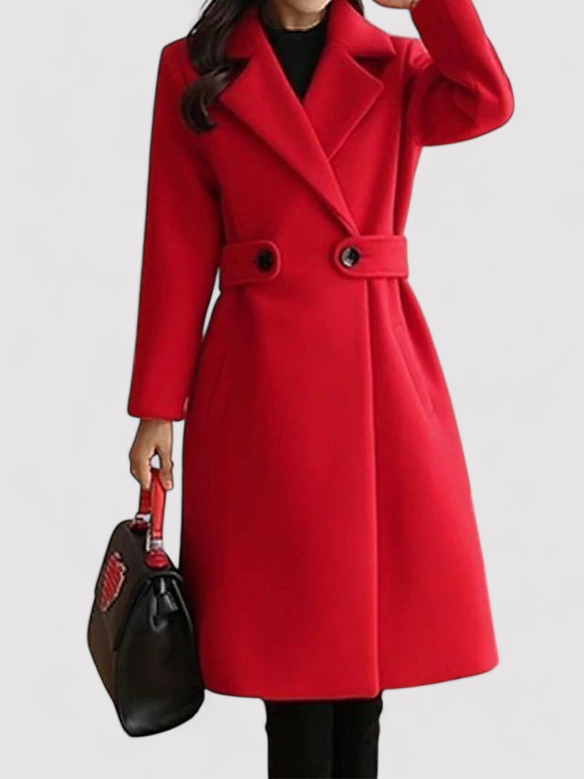 Women's Wool Winter Coat with Narrow Belt - Stylish and Warm Outerwear for Cold Weather