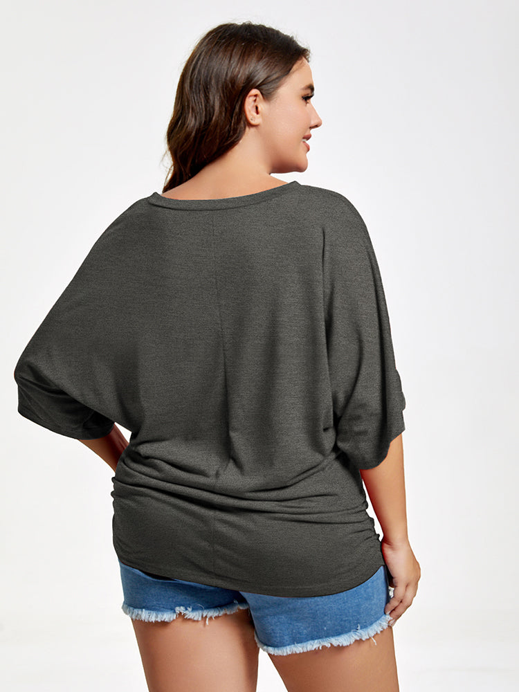 Plus Plain Ruched Batwing Sleeve Tee