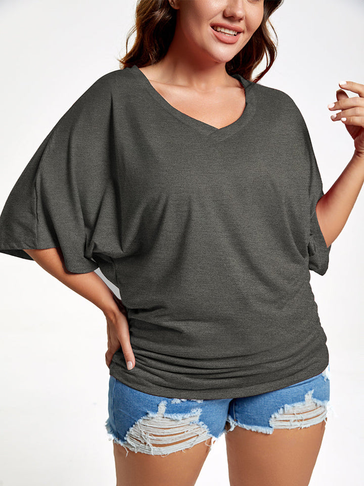 Plus Plain Ruched Batwing Sleeve Tee