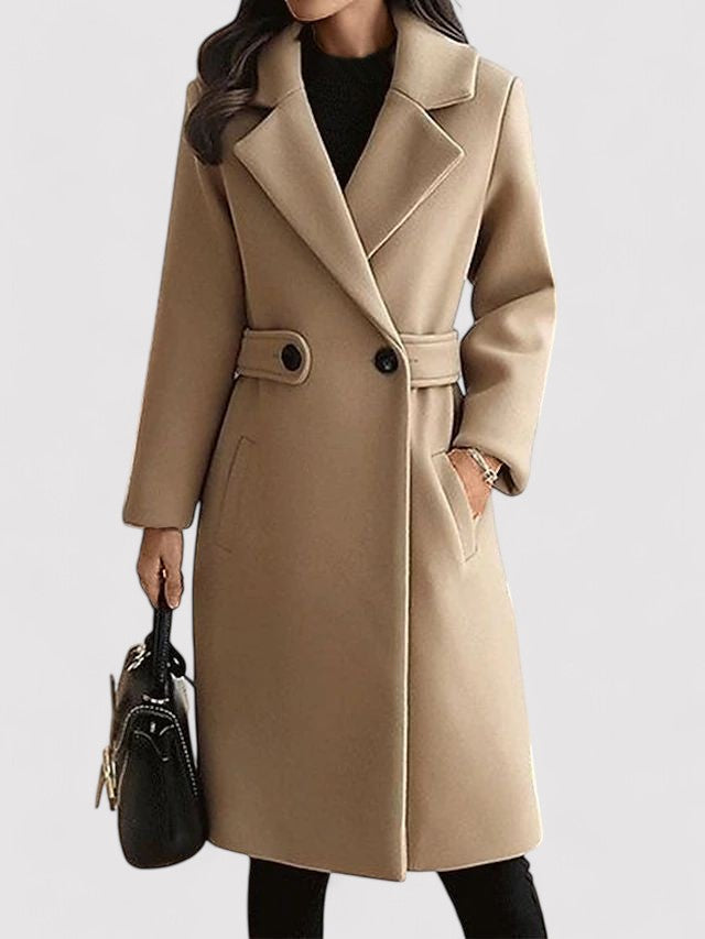 Women's Wool Winter Coat with Narrow Belt - Stylish and Warm Outerwear for Cold Weather